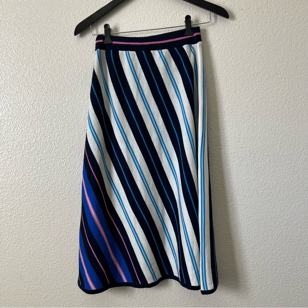 J Crew Merino wool A-line skirt diagonal stripe midi blue white black pink L3136 - Picture 4 of 6